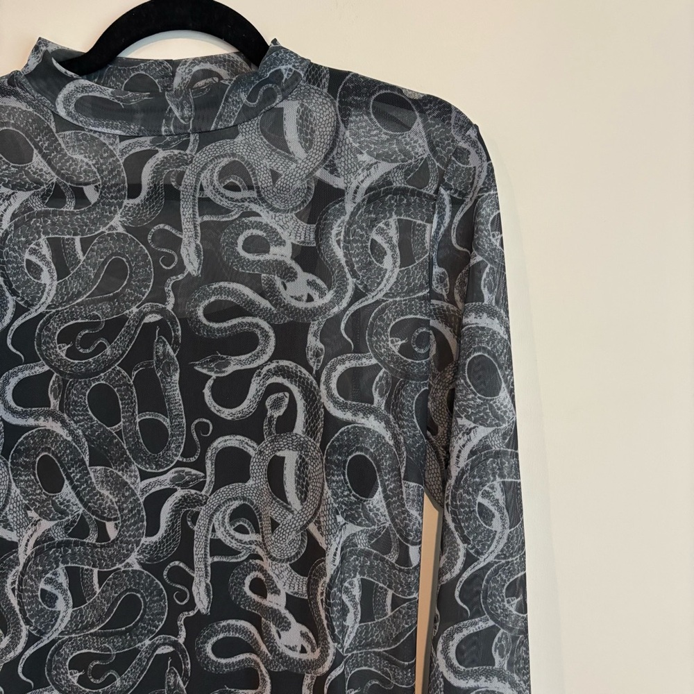 Mesh Snake Print Long Sleeve Dress